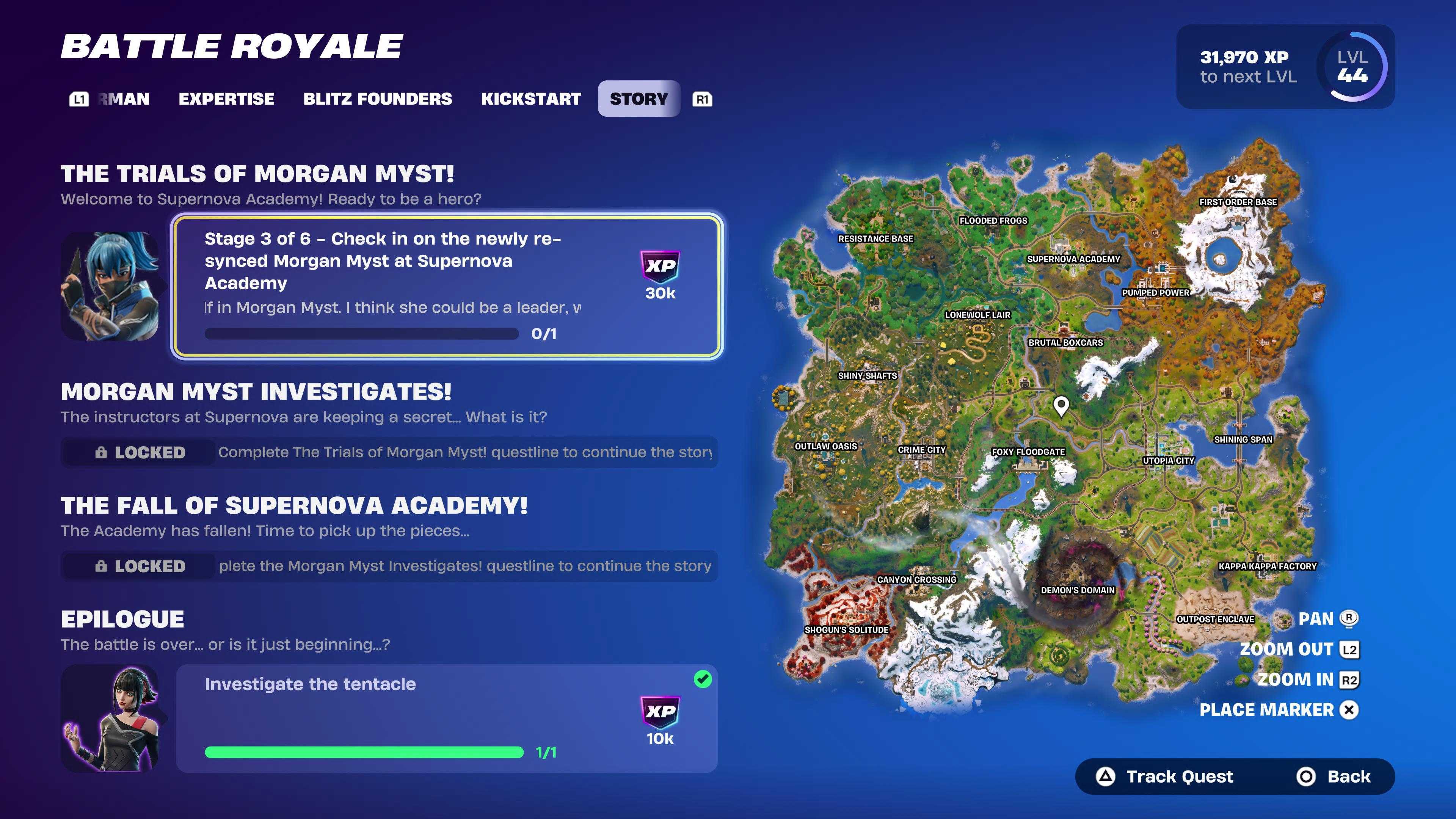 Fortnite Supernova Quests highlighted in the main menu