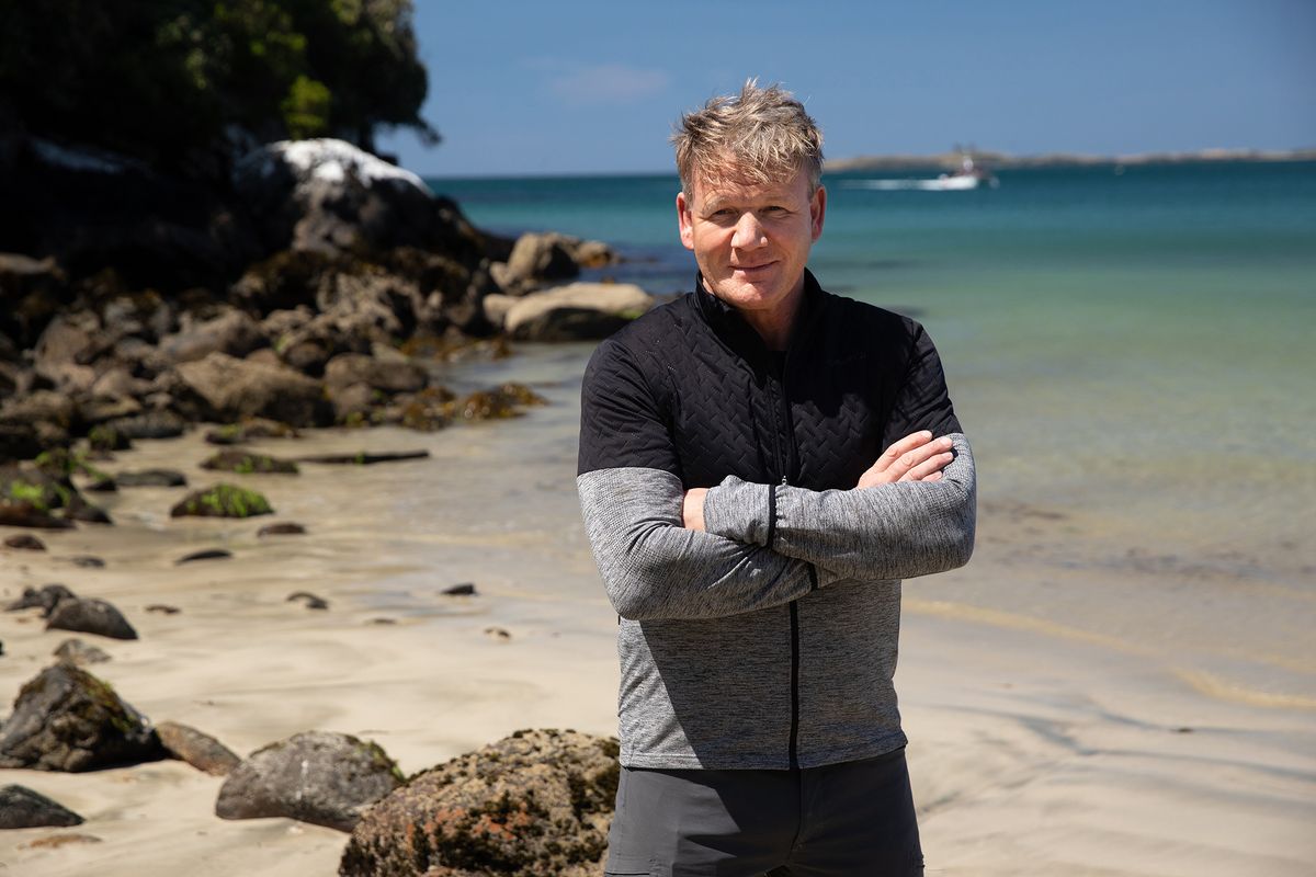 Gordon Ramsay on a New Zealand beach