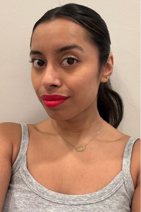Ruby Ford-Dunker during and after testing the Stila Stay All Day Liquid Lipstick.