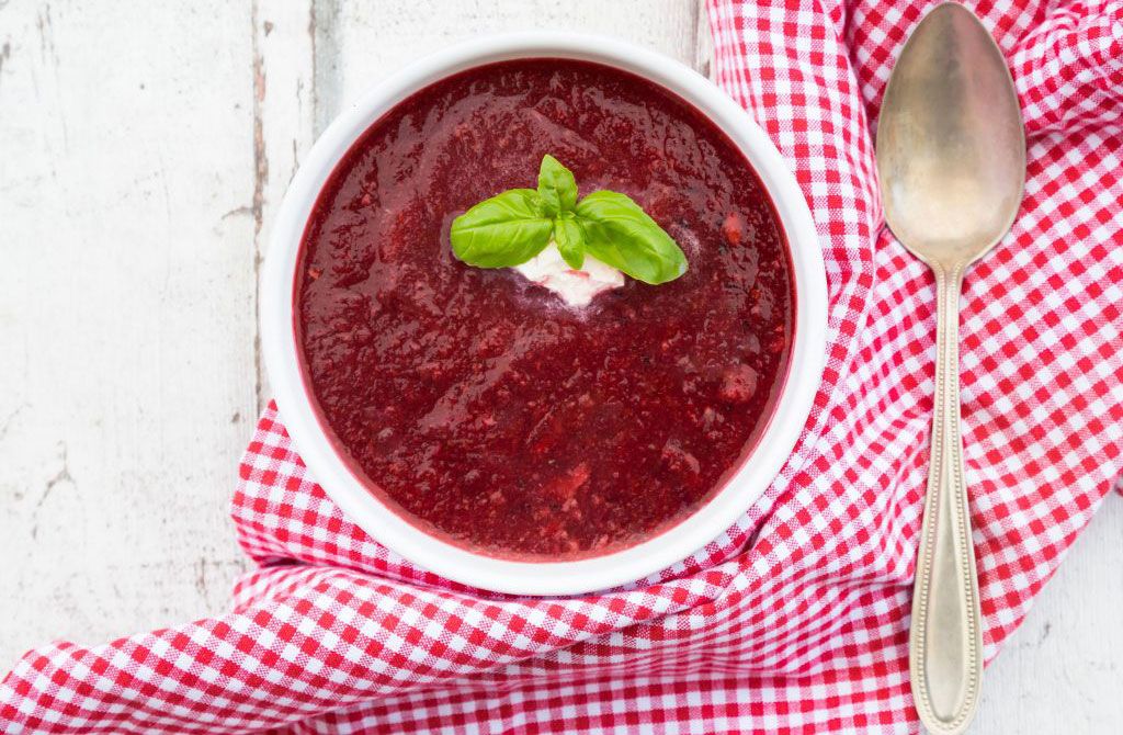 Beetroot, pomegranate and parsnip soup