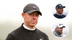 Main image of Rory McIlroy with inset photos of Sepp Straka (top right) and Shane Lowry (bottom right)