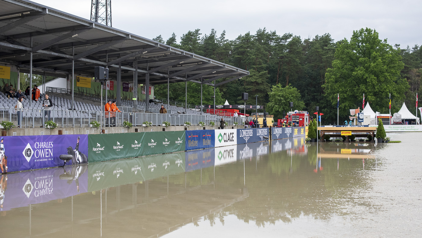 Rain stops play - Cross Country - LONGINES Luhm&amp;uuml;hlen Horse Trials - CCI5 L - Salzhausen, Lower Saxony, Germany - 15 June 2019LONGINES Luhm&amp;uuml;hlen Horse Trials, Salzhausen, Germany - 12-16 June 2019