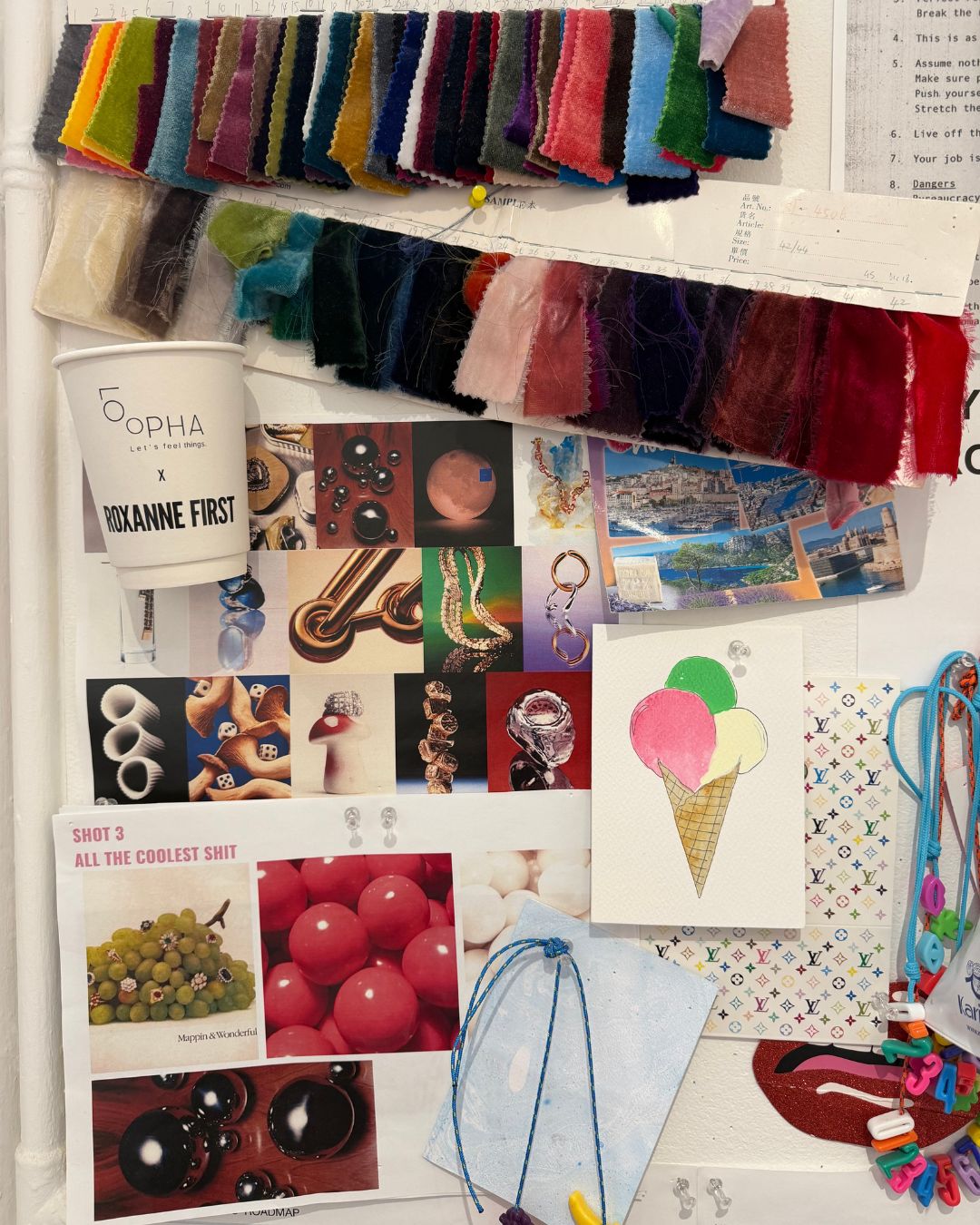 moodboards and knick knacks in roxanne first&#039;s office and studio