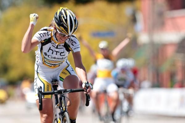 Evelyn Stevens (HTC Columbia) cruised home for the women's win, with team-mate Ina-Yoko Teutenberg, in the background, taking second and the overall win.