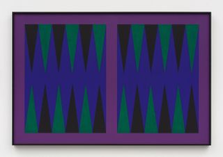 Grand Slam (ultramarine board, violet bar, black ace point, light green point), 2018, by Zak Kitnick