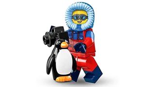 Winter-clad LEGO Female wildlife photographer and penguin