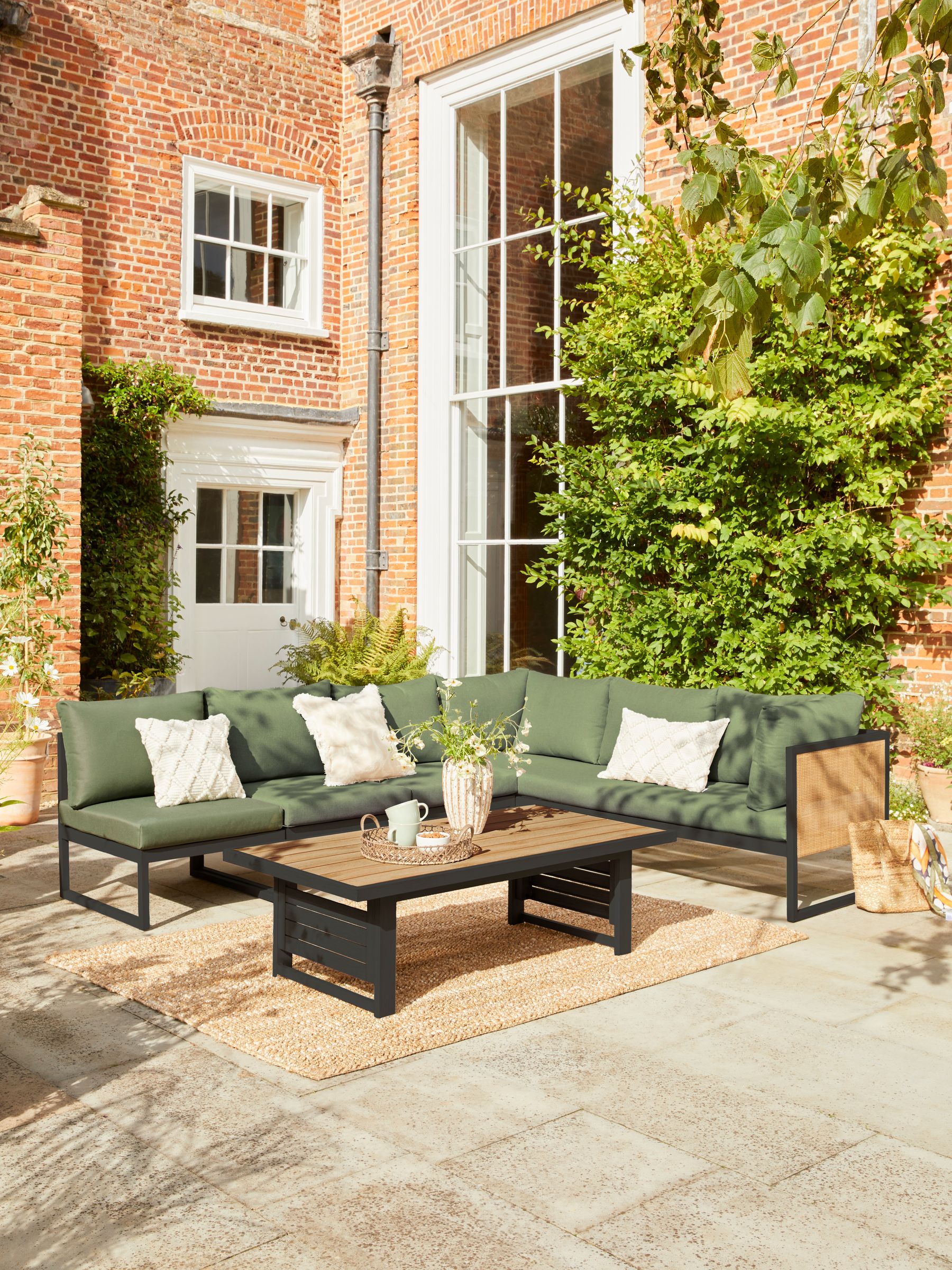 Sage Green Abel Rattan Garden Modular Sofa and Table Lounge Set