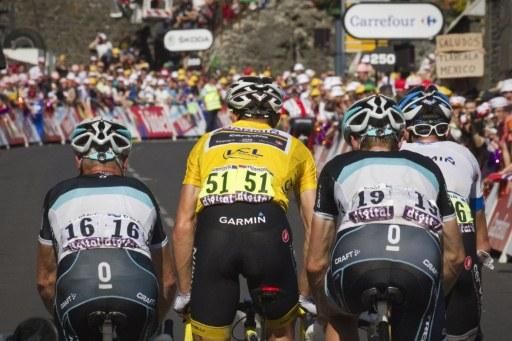 Overnight race leader Thor Hushovd (Garmin-Cervelo) climbs to the finish knowing he'd surrendered the yellow jersey.