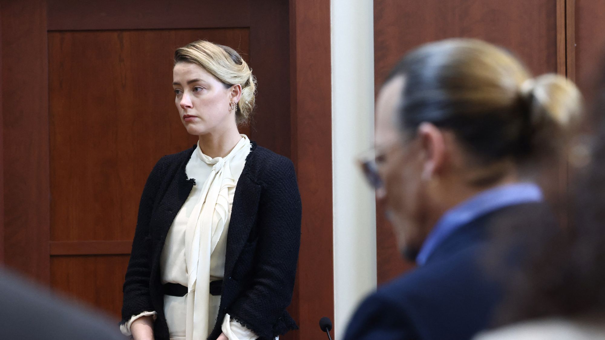Amber Heard testifies during the 2022 defamation trial in Fairfax, Virginia