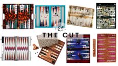 Assorted backgammon sets pictured against a white background