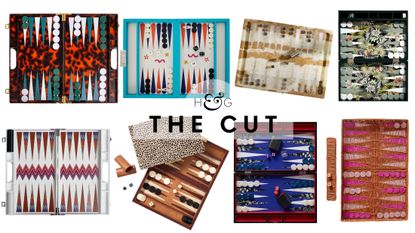 Assorted backgammon sets pictured against a white background
