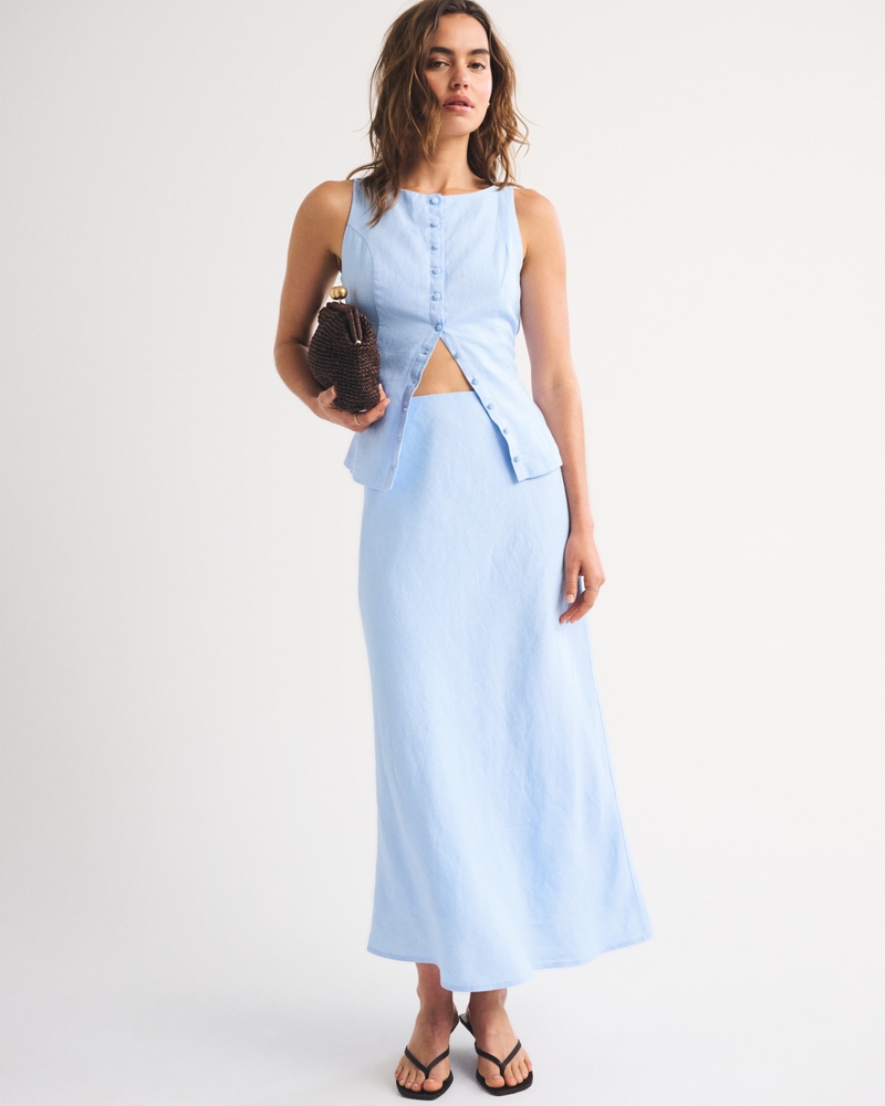 100% Linen High Rise Maxi Skirt