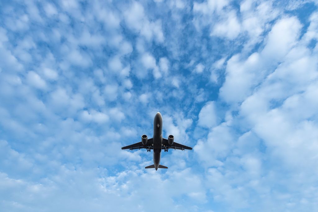 An airplane in the sky.