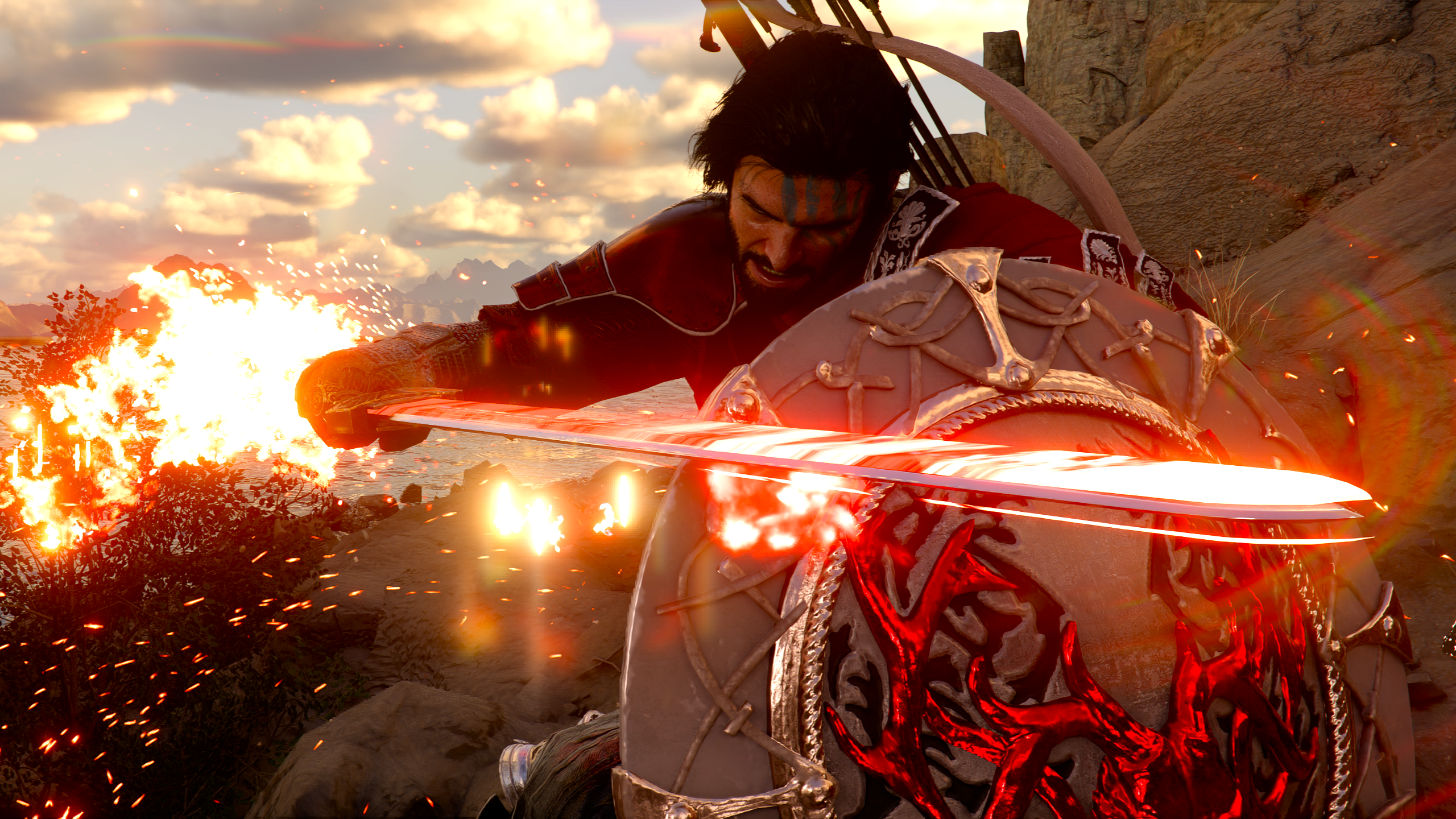 Kliff MacDuff using fire element in Crimson Desert