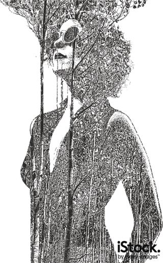 Multiple exposure of woman and trees by George Peters. This illustration could be used, for example, on a flyer for a rock band