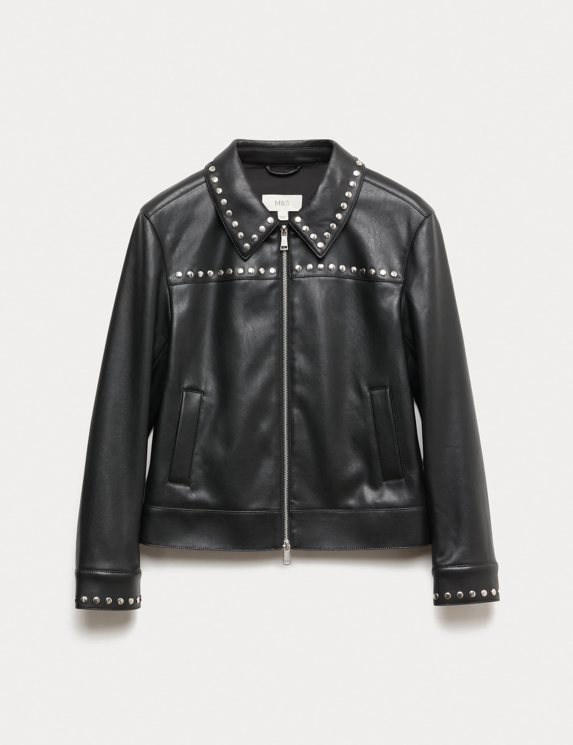 Faux Leather Studded Harrington Jacket
