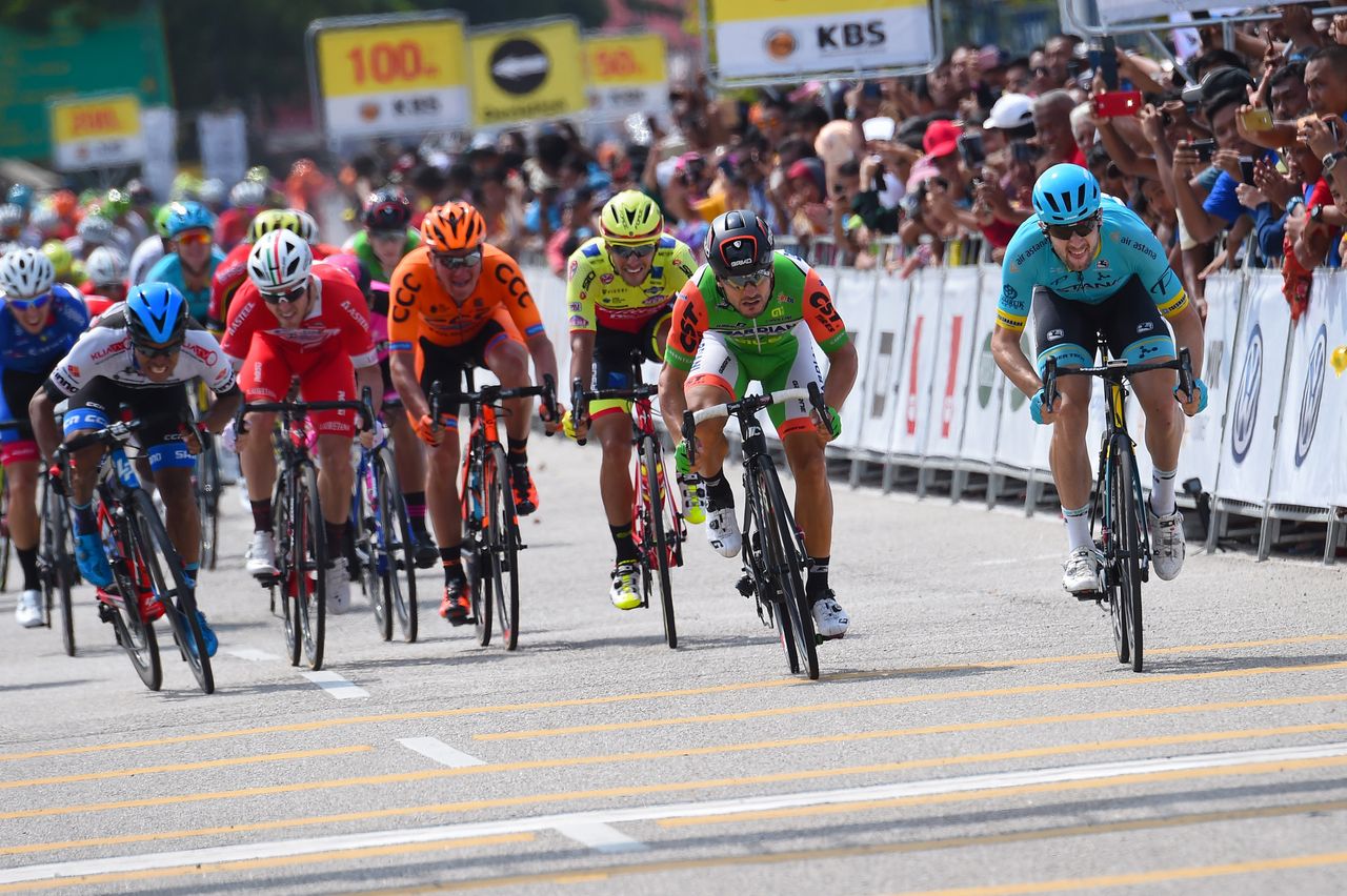 Riccardo Minali (Astana) sprinting to the victory in Pekan