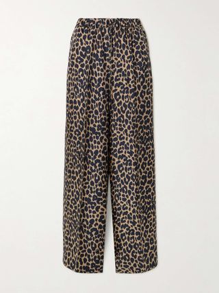 Guinea leopard print silk wide leg pants