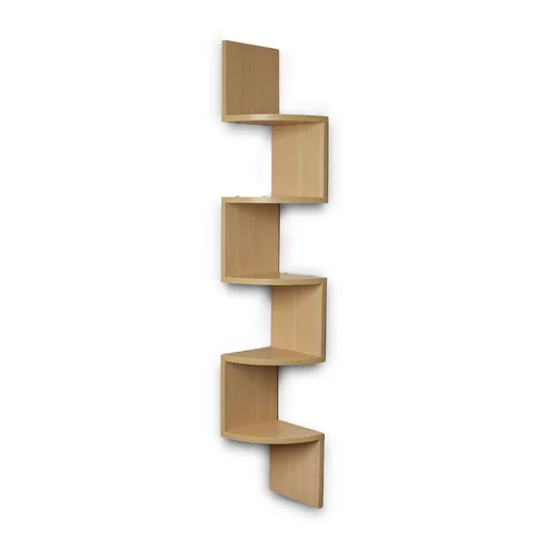 corner bookshelf that hangs on the wall