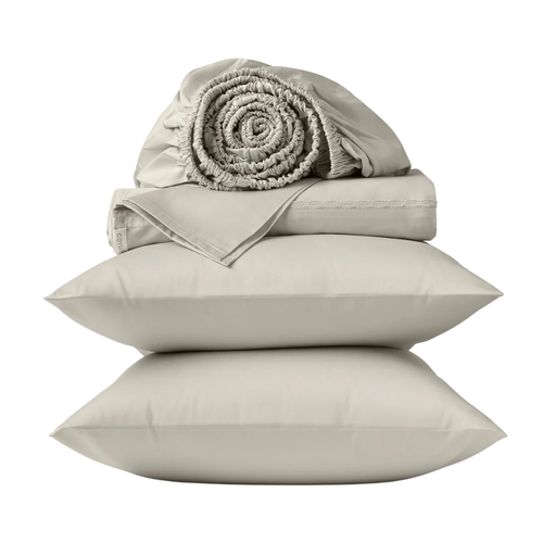 Cloud Soft Organic Sateen Sheet Set in Stone Scalloped