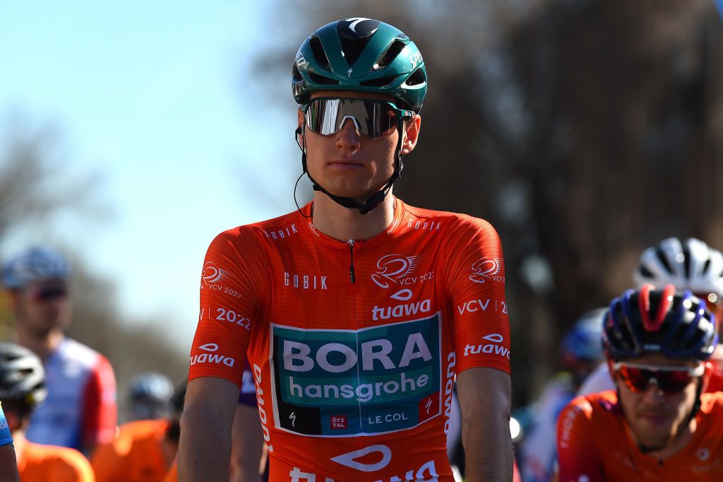 TORRENT SPAIN FEBRUARY 03 Aleksander Vlasov of Russia and Teamm Bora Hansgrohe Orange Points Jersey prior to the 73rd Volta A La Comunitat Valenciana 2022 Stage 2 a 1715km stage from Btera to Torrent VCV2022 on February 03 2022 in Torrent Spain Photo by Dario BelingheriGetty Images