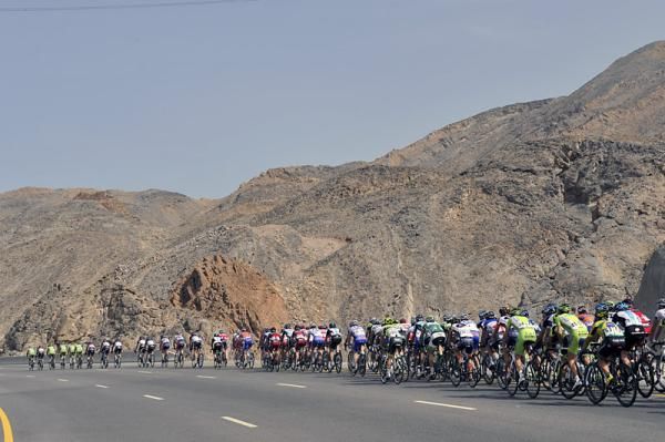 The peloton in action during stage 4 at the Tour of Oman