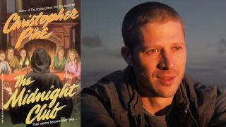 Midnight Club book cover and Zach Gilford in Midnight Mass