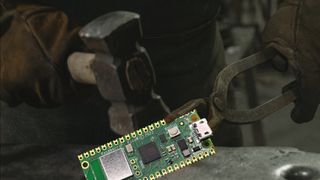 A blacksmith forging a Raspberry Pi Pico W using Anvil