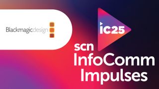 The Blackmagic Design InfoComm Impulse logo and headshot of Bob Caniglia.