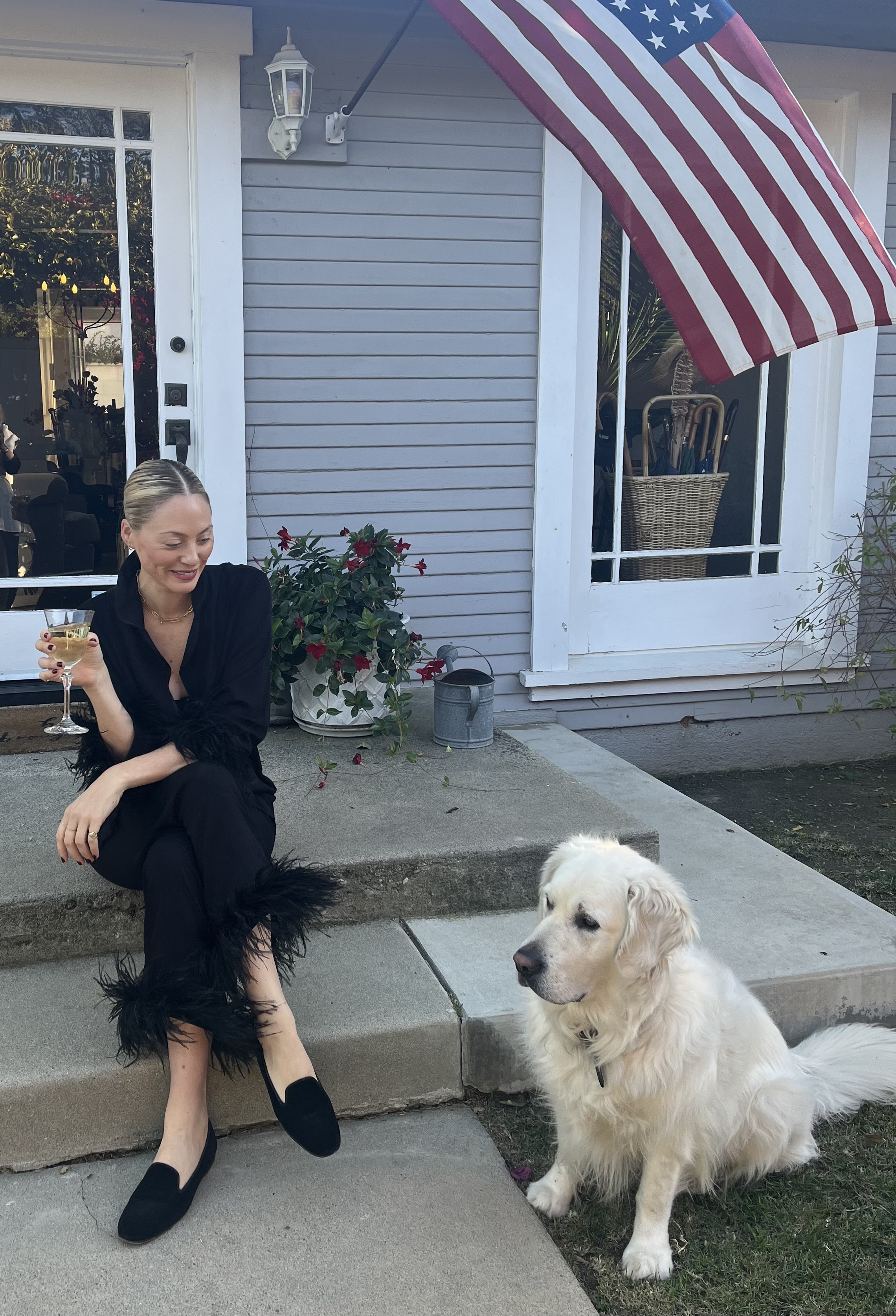 Brooke Ely Danielson in velvet smoking slippers