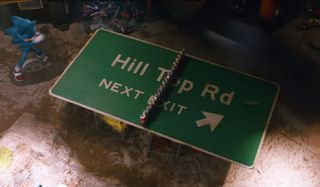 Sonic The Hedgehog ping pong on the Hill Top Road sign