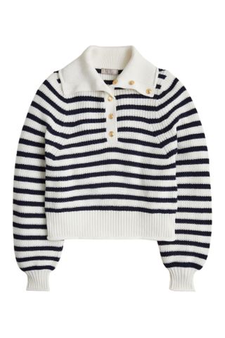 J.Crew Ribbed Cotton Button-Collar Sweater in Stripe