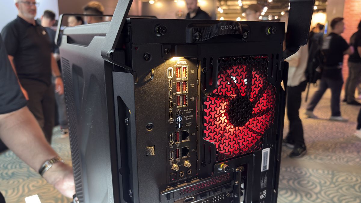 Corsair's new Warthog case with a light over the rear IO panel, at computex 2026.
