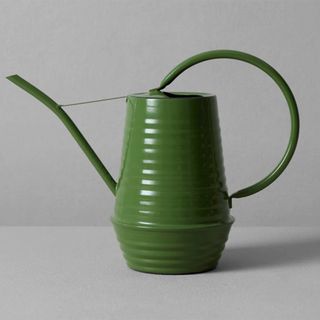 Green metal watering can