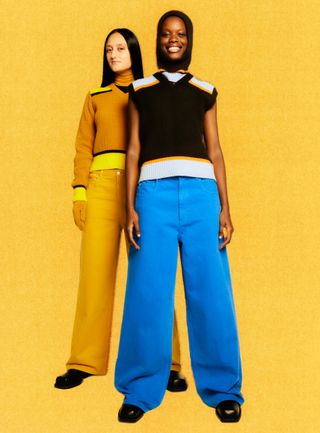 Two women in colourful Marni Uniqlo clothes