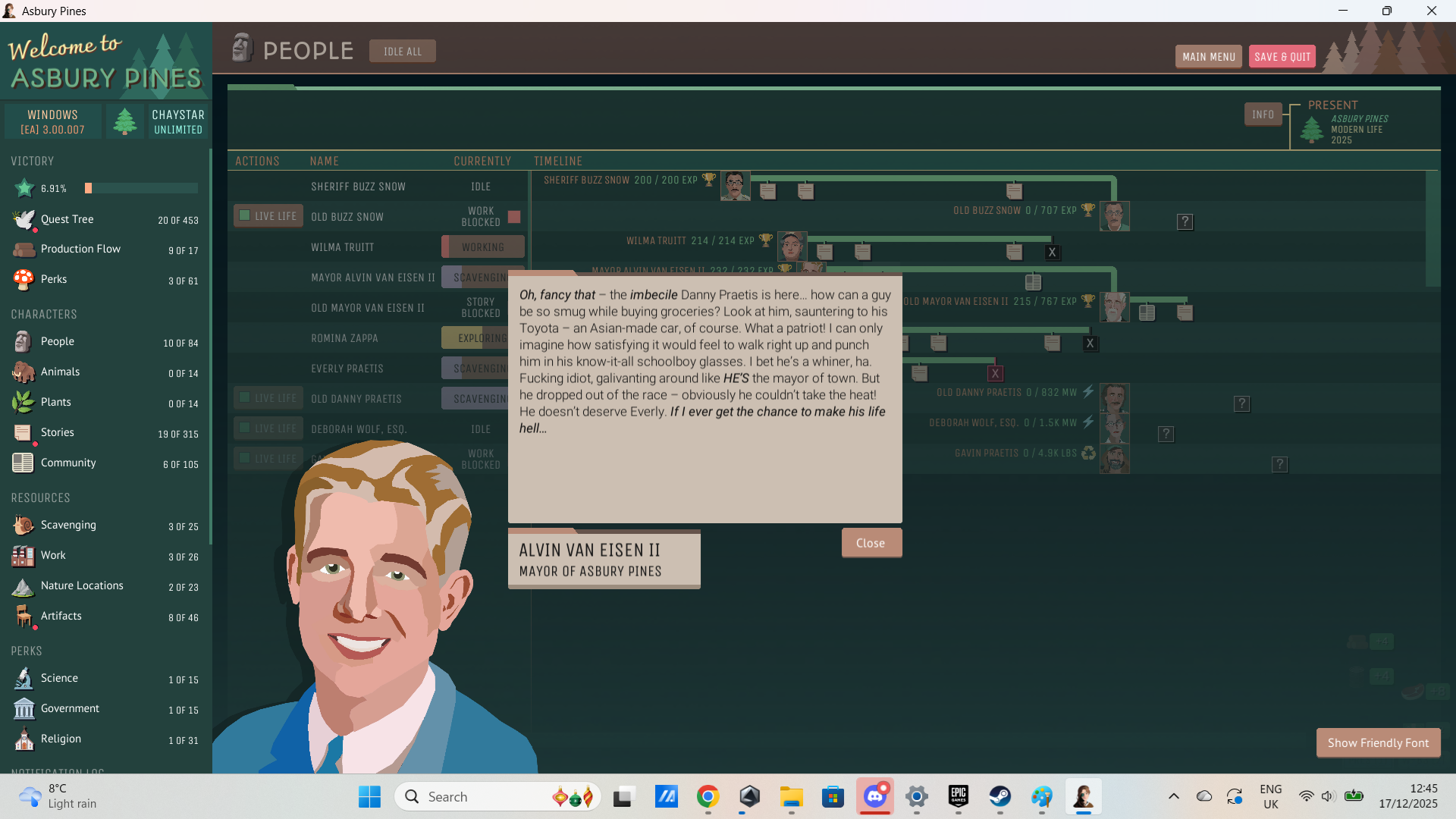 Talking to the mayor in Asbury Pines.