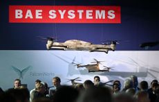 BAE Systems stand on the opening day of the Farnborough International Airshow 2024