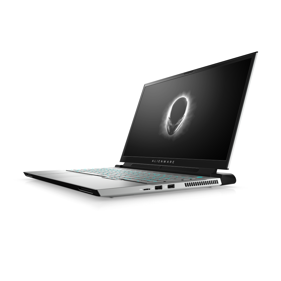 Alienware M17 R3 In Lunar Light And Alienware Background Left Side View V