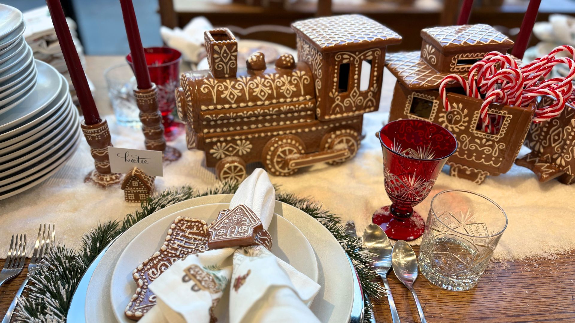 picture of tablescape with gingerbread decoration