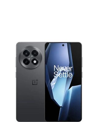 An official render of the black OnePlus 13R with an extra space at the top of the image