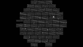 An image from the Blanco 4-meter Telescope with 19 trails from Starlink satellites.