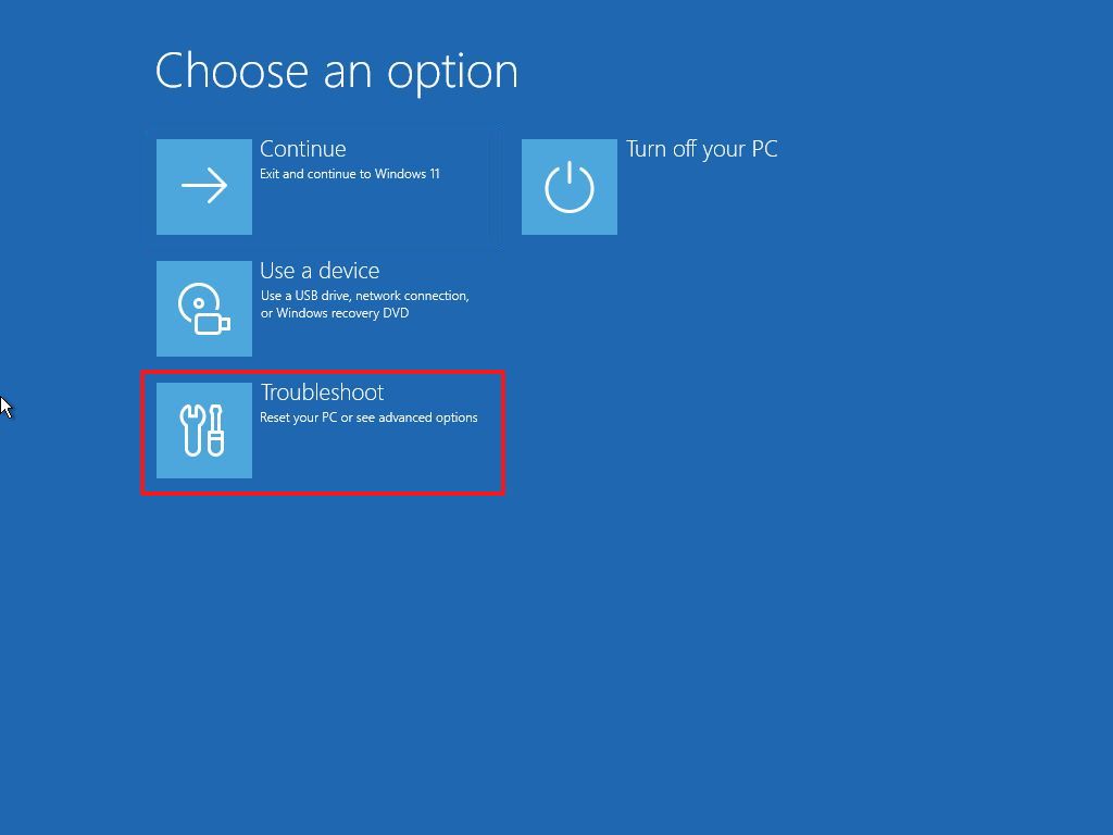 WinRE Troubleshoot option