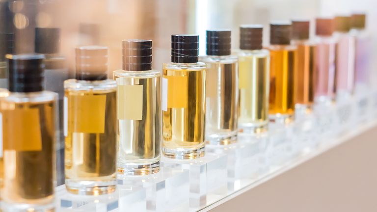 row of perfume bottles