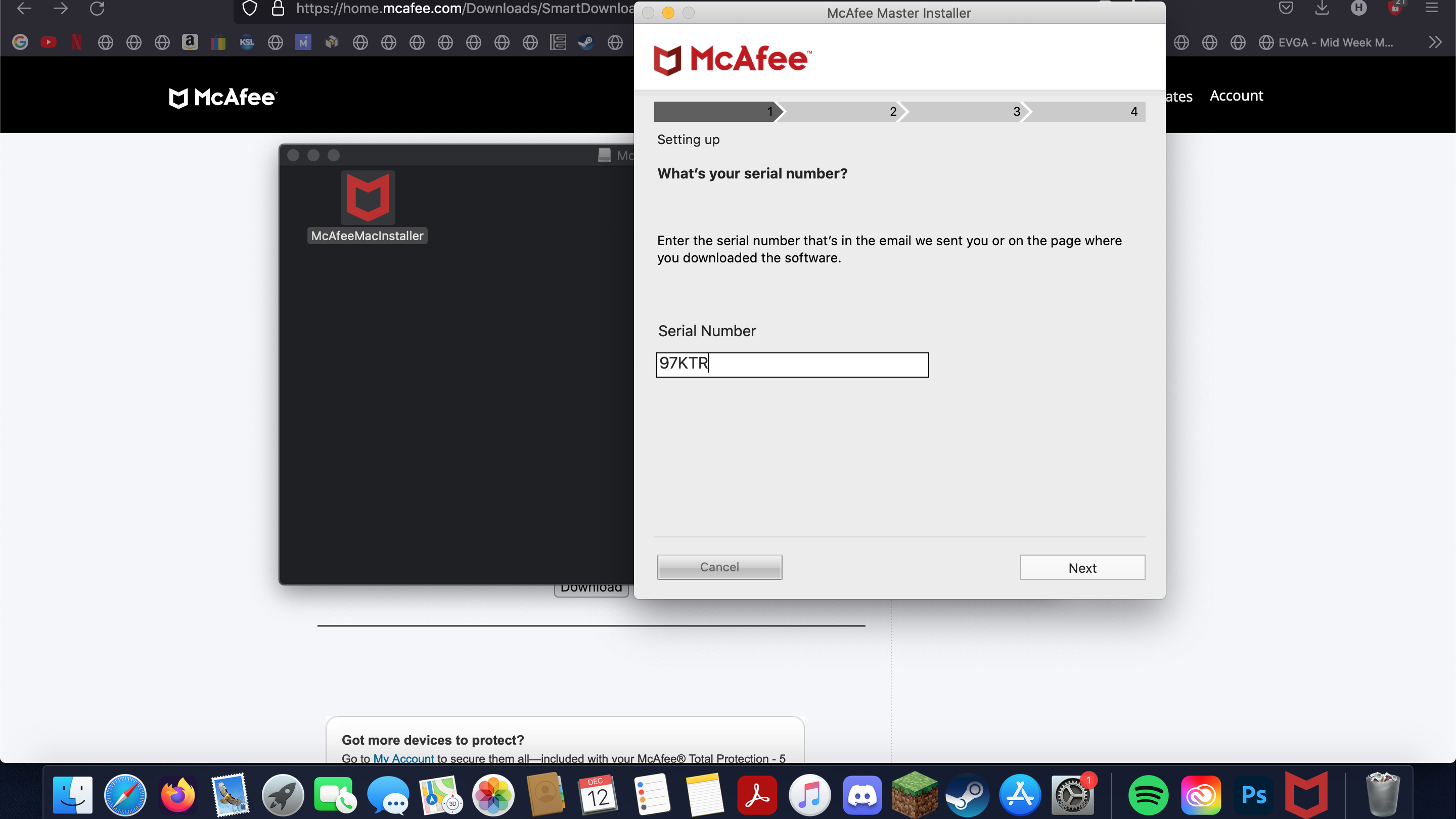 McAfee Installer enter the serial number