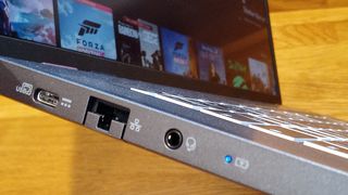 Acer Chromebook 516 GE review; a close up of a laptop's LAN port