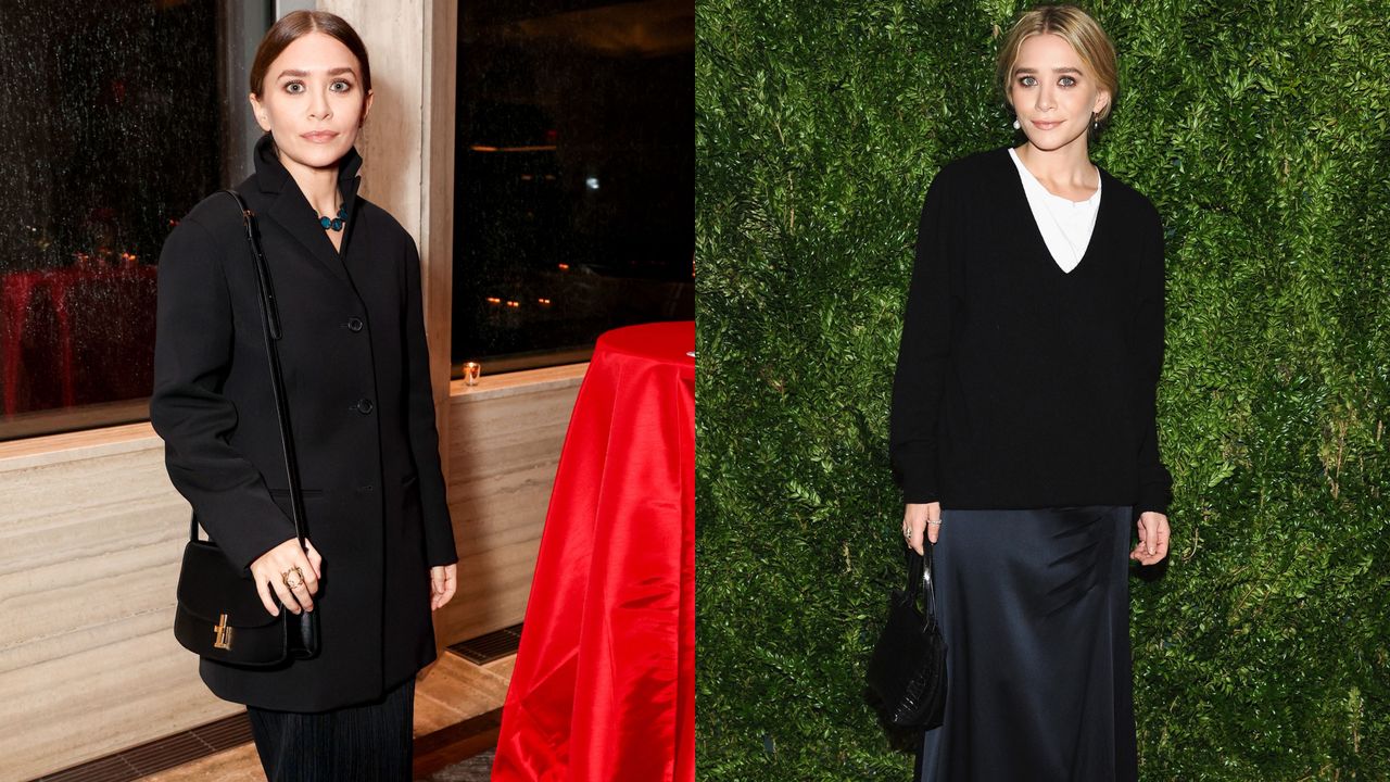 Ashley Olsen wearing black outfits.