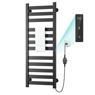 matte black electric towel warmer with touch controls