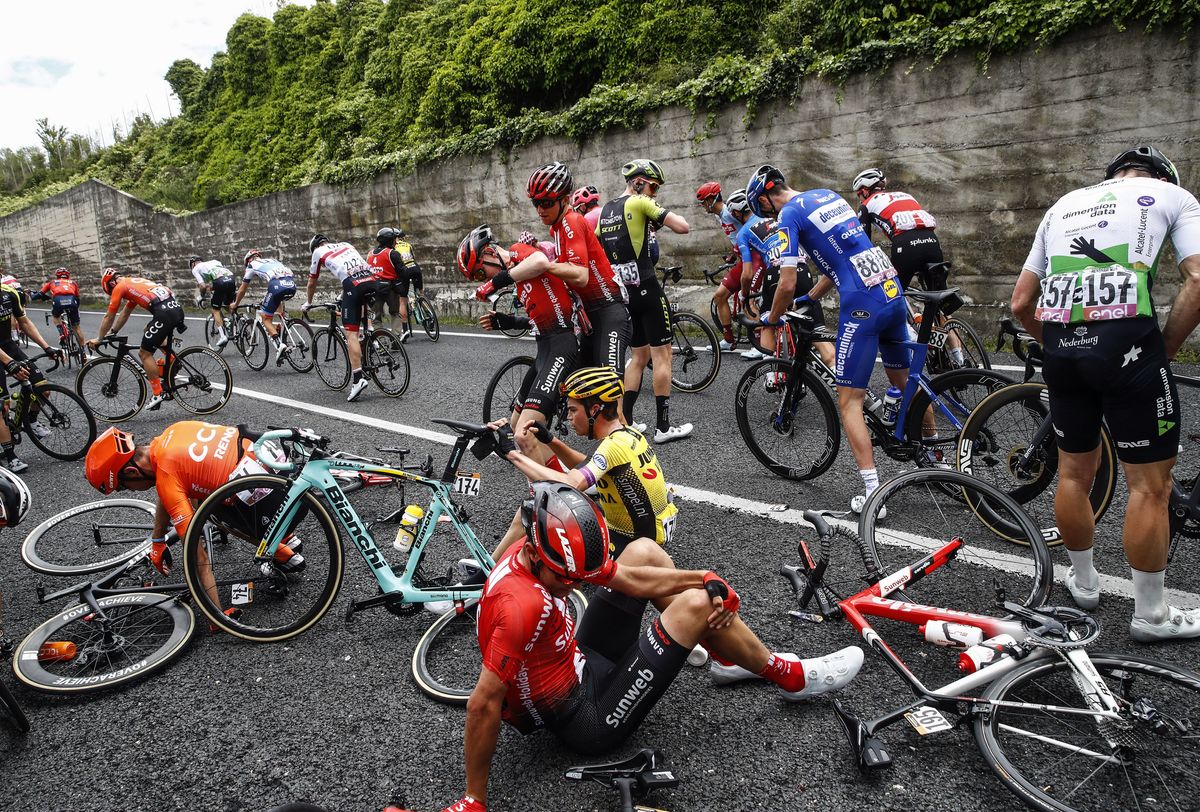 A crash on stage 6 of the Giro d'Italia
