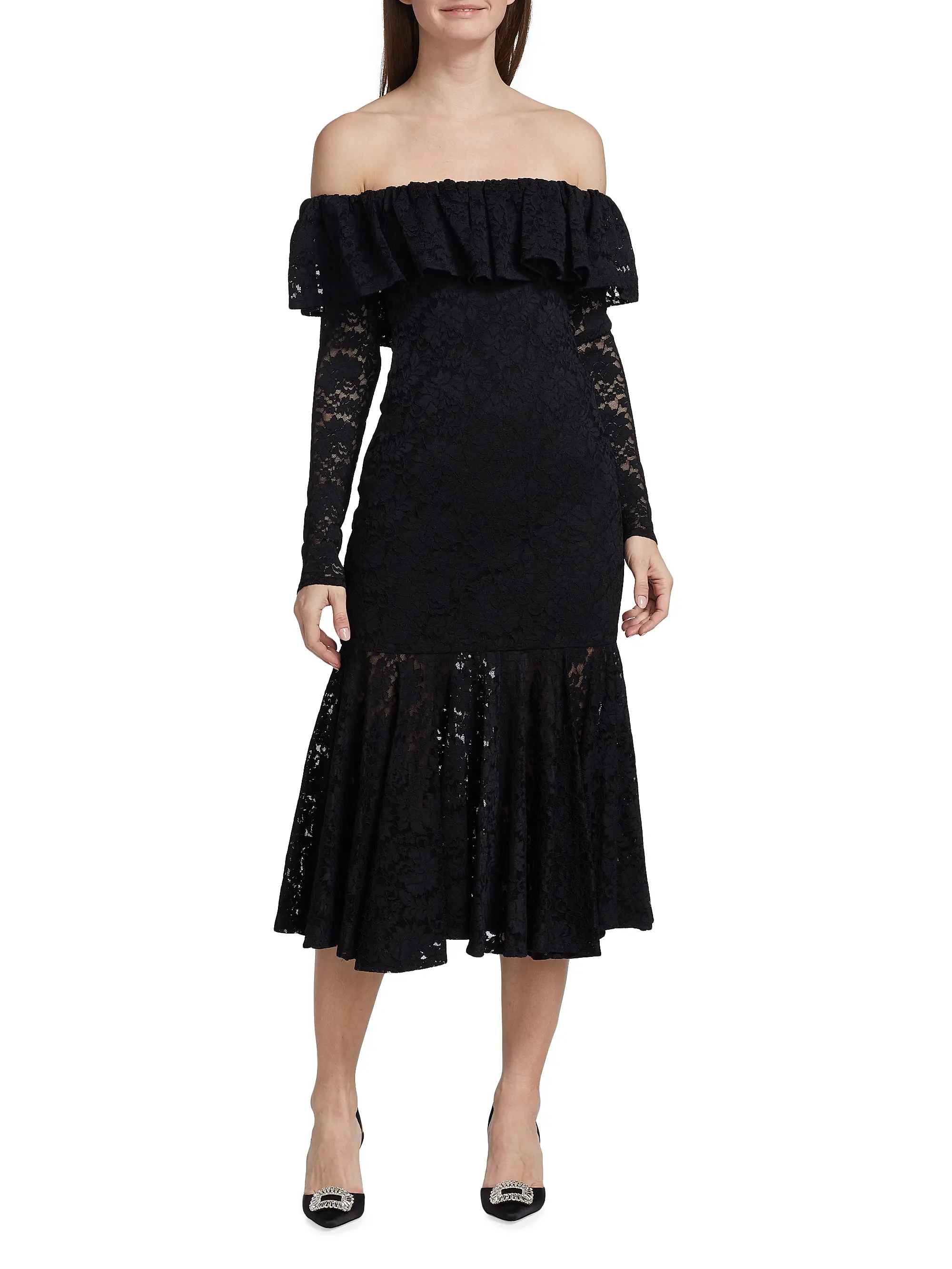 Alessia Off-The-Shoulder Lace Midi Dress