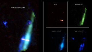 Blurry images taken by space telescopes show the stellar jets shooting out of the stars